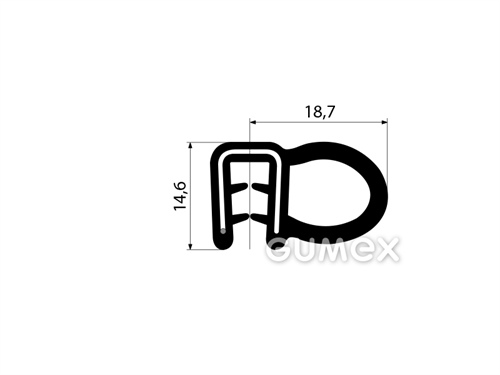 Profil U-PIRELI mit Metallverstärkung mit Seitendichtung A4962, 60°ShA, EPDM, EN 45545-2, schwarz, 